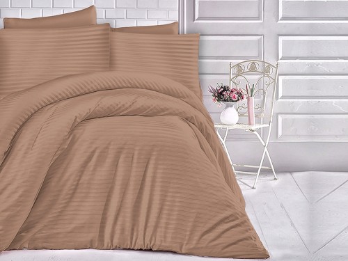  Pościel jednobarwna Cizgili 160x200 - Cinnamon - Exclusive - paseczki jasny brąz