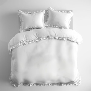 Pościel bawełniana 160x200 +2/70x80 white z falbanką biała