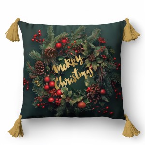 Świąteczna poszewka dekoracyjna 45x45 cm – Merry Christmas ze stroikiem