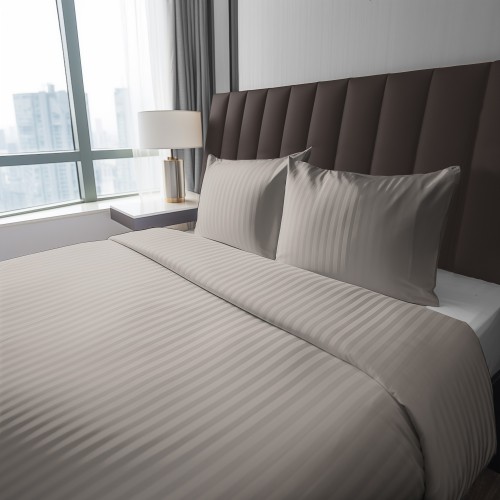 Pościel adamaszek 220x200 w subtelne pasy satynowe – beige  beż  luksusowa bawełna 100%  wyjątkowa miękkość
