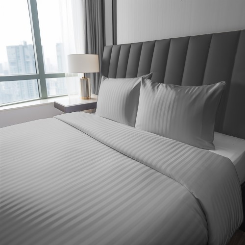 Pościel adamaszkowa 160x200 jasny szary light grey w pasy satynowe – luksusowa bawełna subtelna elegancja