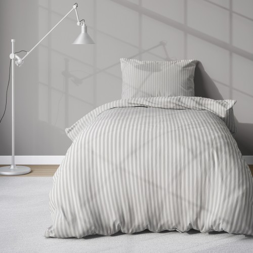 Pościel adamaszkowa 140x200 jasny szary light grey w pasy satynowe – luksusowa bawełna subtelna elegancja