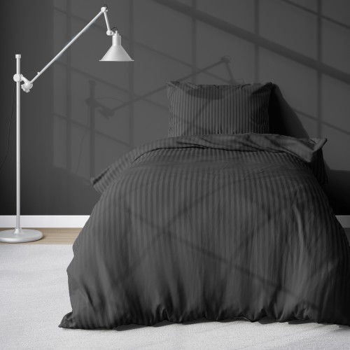 Pościel adamaszkowa 140x200 satin stripe czarna black