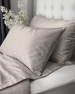 Pościel perkalowa 160x200 Łączka vintage – Bordo lamówka – 100% Bawełna