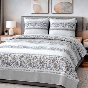 Pościel Bawełniana 160x200 Paisley Mandala – Biel i Błękit