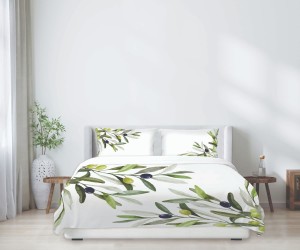 Komplet Pościeli 220x200 Satyna Bawełniana – Wzór Oliwki – Styl Prowansalski