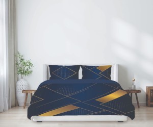 Pościel Satynowa 160x200 – Granatowo-Złota Geometryczna
