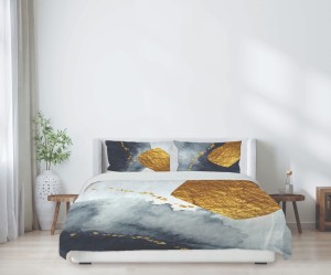 Pościel 220x200 Satyna Bawełniana – Szarość ze Złotem – Styl Nowoczesny