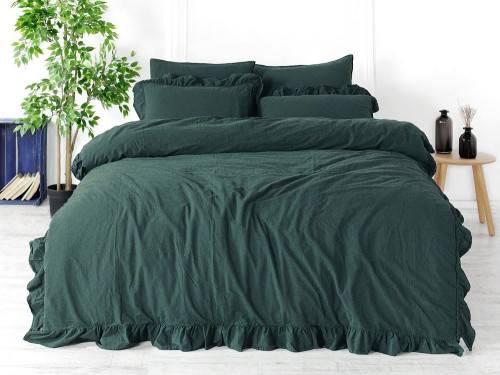 Pościel z bawełny Exclusive 160x200 dark green bez prasowania Stonewashed 