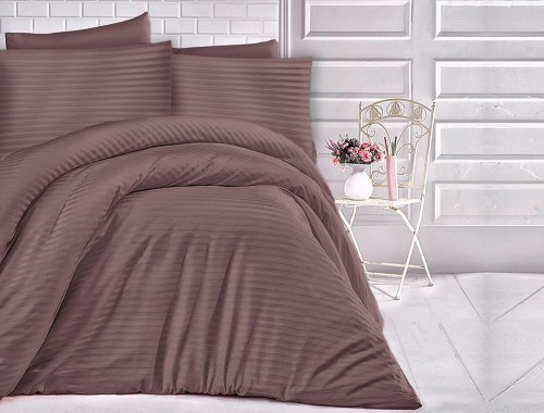 Pościel jednobarwna Cizgili 200x220 - Brown - Exclusive - brązowy - paseczki