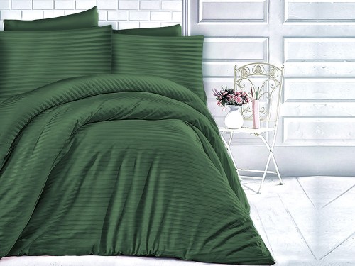 Pościel jednobarwna Cizgili 160x200 - Dark Green - Exclusive - zielone paseczki 