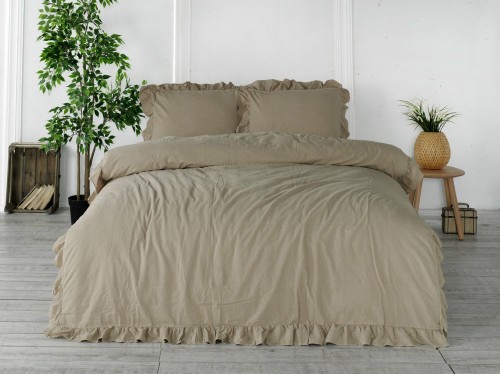  Kpl pościeli z bawełny Exclusive - 200x220 - Beż - bez prasowania Stonewashed beżowa