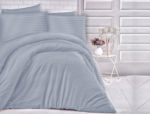 Pościel jednobarwna Cizgili 140x200 + 70x80 - Blue - Exclusive - jasno niebieski- paseczki