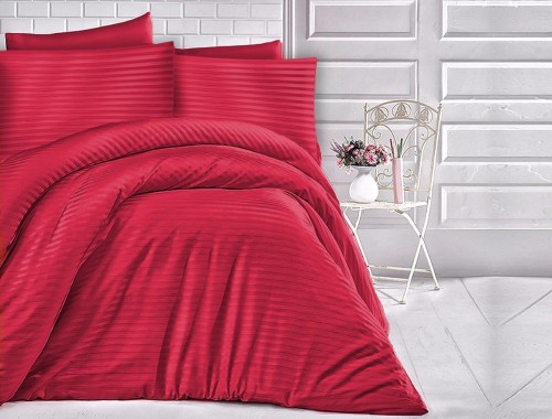  Pościel jednobarwna Cizgili 180x200 - Red - Exclusive - czerwone - paseczki 