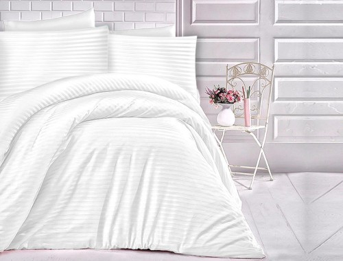 Pościel jednobarwna Cizgili 160x200 - White - Exclusive - białe - paseczki
