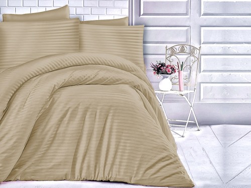 Pościel jednobarwna Cizgili 200x220 - Light Brown - Exclusive - jasny brąz - paseczki