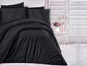 Pościel jednobarwna Cizgili 200x220 - Black - Exclusive -  czarny - paseczki   