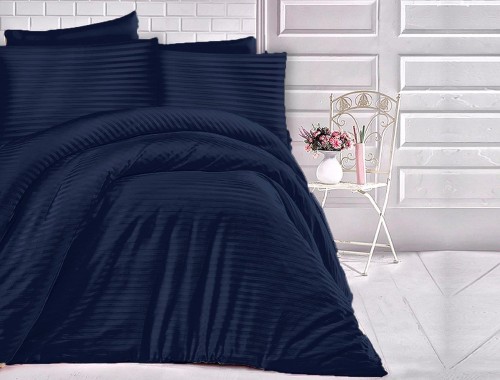 Pościel jednobarwna Cizgili 160x200 - Navy Blue - Exclusive -granatowe - paseczki