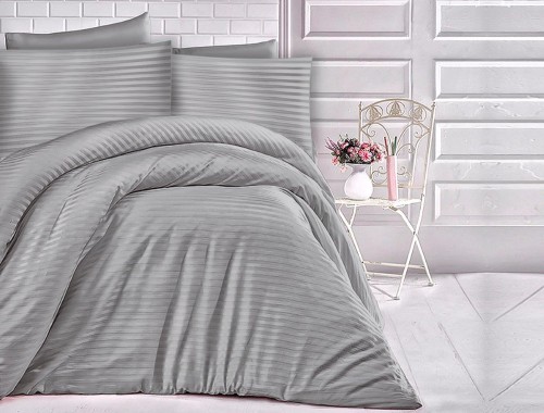 Pościel jednobarwna Cizgili 200x220 - Grey - Exclusive - szare paseczkii