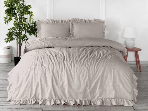 Kpl pościeli z bawełny Exclusive - 200x220 - Natural Cream - bez prasowania Stonewashed