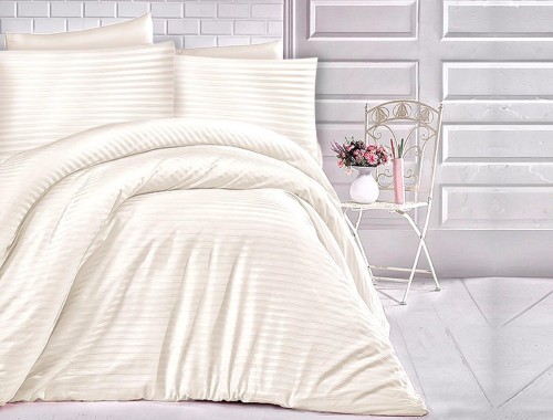 Pościel jednobarwna Cizgili 160x200 - Cream - Exclusive - kremowe paseczki