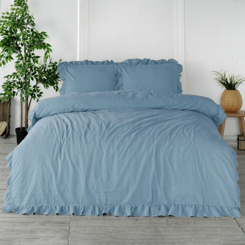  Pościel z bawełny 200x220 blue stonewashed exclusive bez prasowania blue