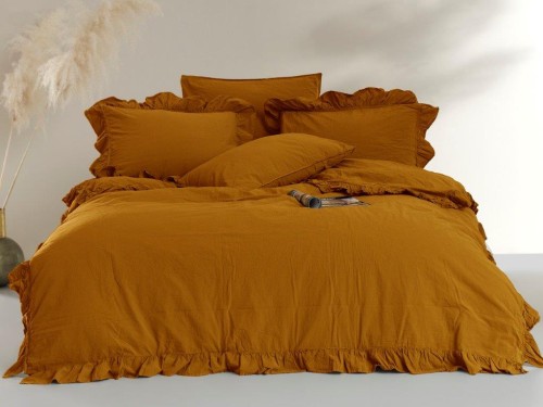 Pościel z bawełny 200x220 mustard stonewashed exclusive bez prasowania żółty